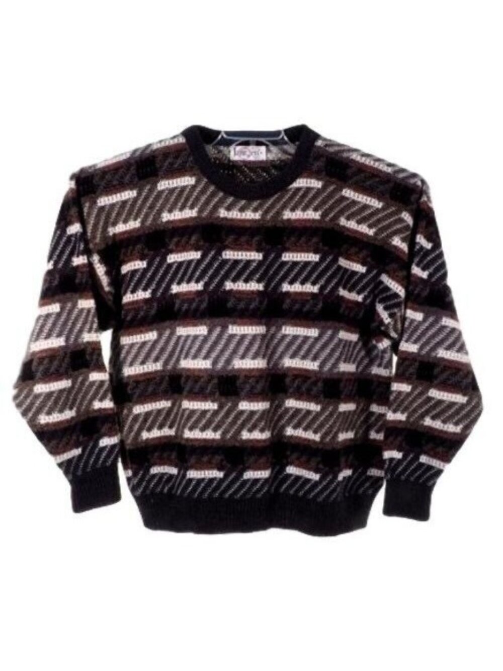 Vtg Jantzen Sweater Mens Size XL Pullover Long Sleeve Crew Black Multi Colored